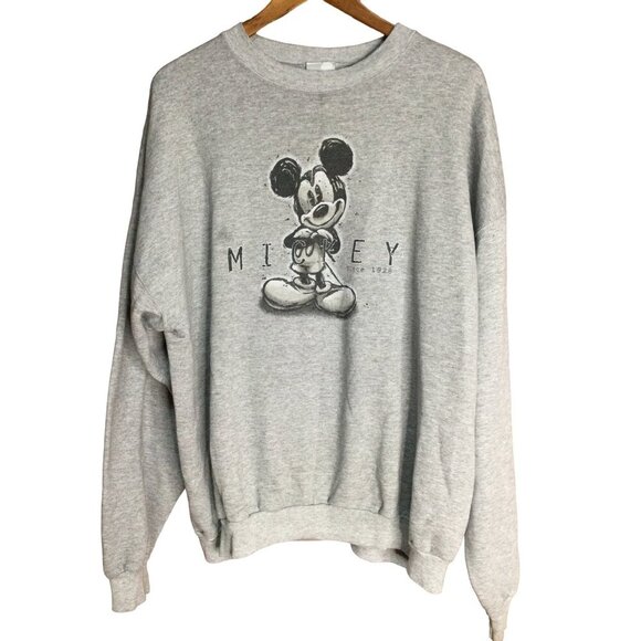 Vtg 90s Disney Mickey Mouse Sweatshirt Graphic Print Crew Neck Long Sleeve Gray - Picture 1 of 6